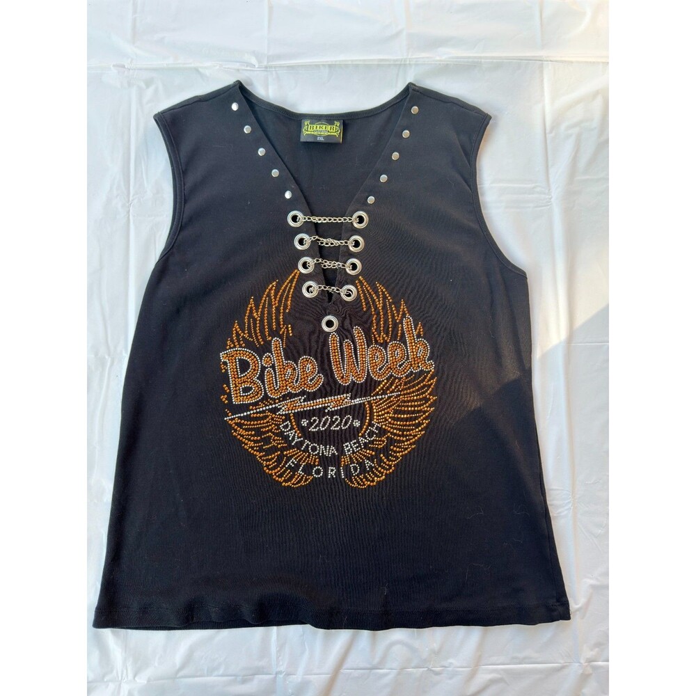 Harley Davidson Bike Week Daytona Beach 2020 Rhinestone Chain Front Tank Top Bla